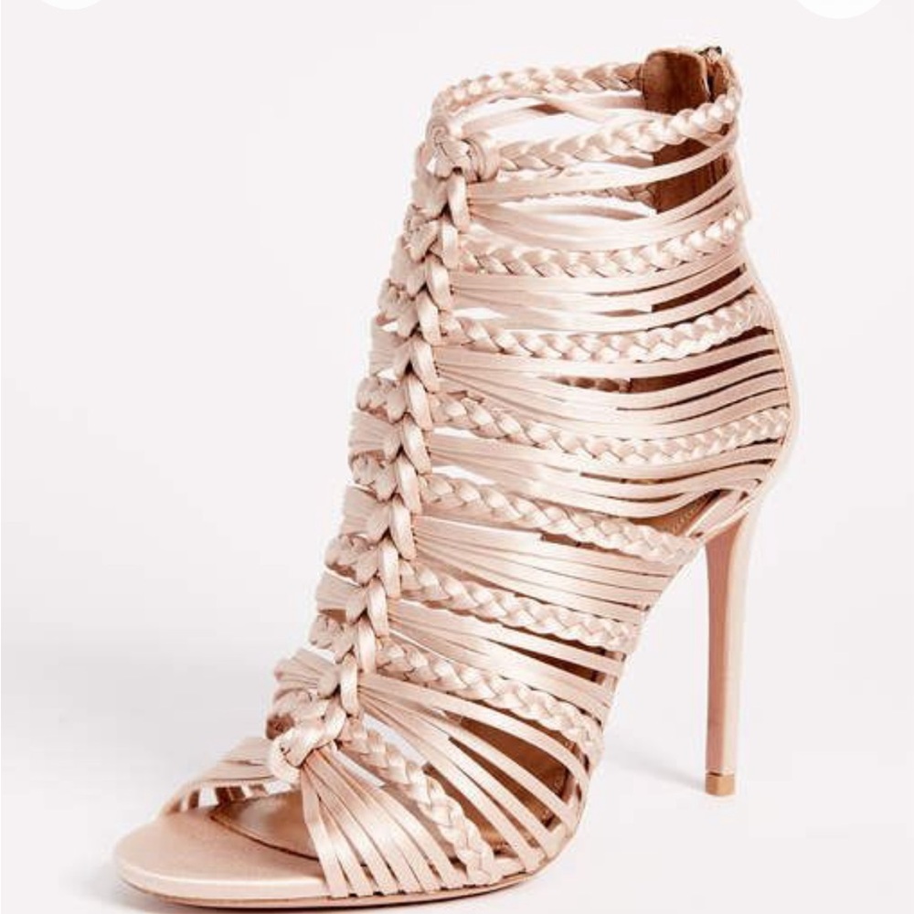 Aquazzura Firenze Satin Powder Pink Open Toe Stiletto. Women’s Size EU 41 US 11